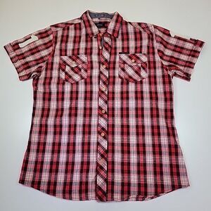 Born In The Culture Akoo Men‎ Button Up Shirt L Classic Red Plaid Vintage Fit